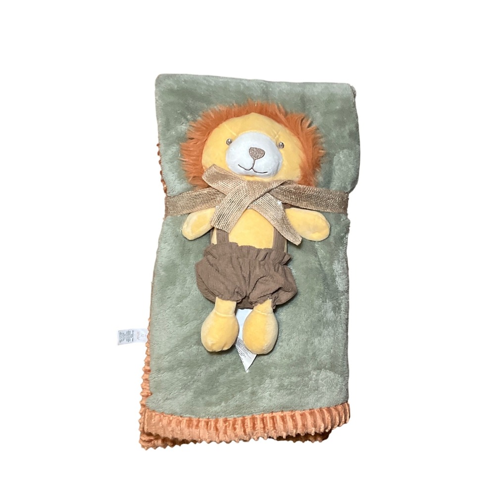 Chickpea Lion Plush and Blanket Set Kids 30x36 Green Orange New Safari